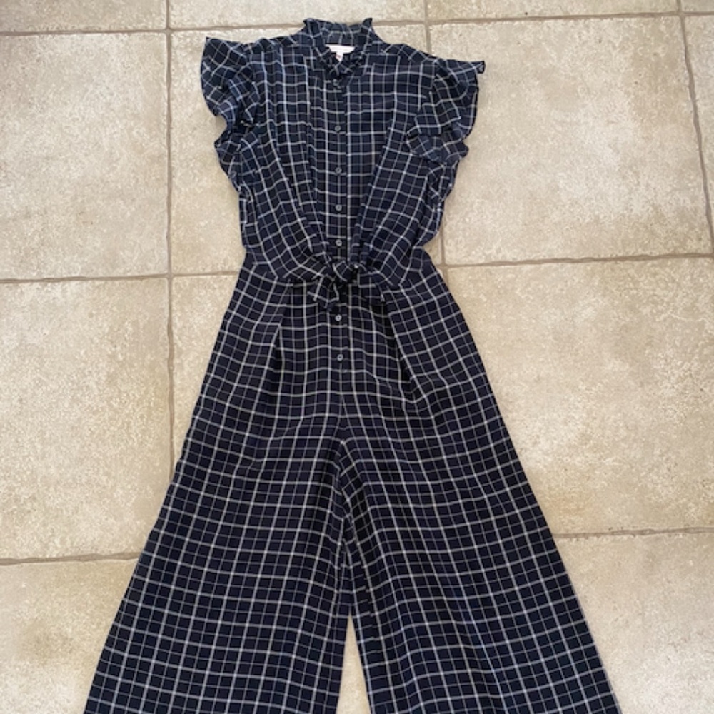 Rebecca Taylor Black and White Plaid Print Jumpsuit
